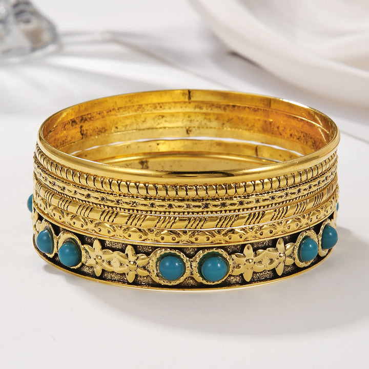 Olivenorma Bohemian Ethnic Exaggerated Metal Turquoise Bracelet - Gold - image 0