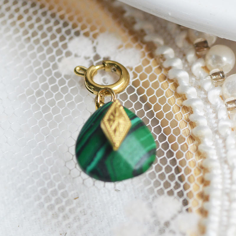 Olivenorma Geometric Round Or Water Drop Crystal Gold Pendant Necklace - Malachite - Necklace #5 - image 17