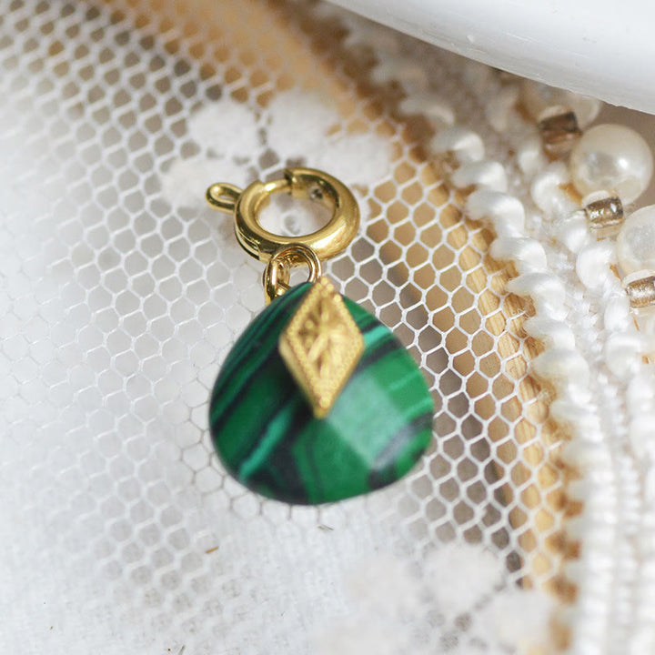 Olivenorma Geometric Round Or Water Drop Crystal Gold Pendant Necklace - Malachite - Necklace #5 - image 17