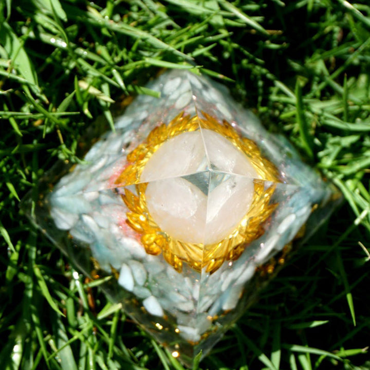 Olivenorma Aquamarine Rose Quartz Lotus Symbol Orgone Pyramid - image 4