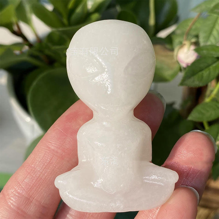 Olivenorma Natural Stones Alien Skull Carved Gemstone Decoration - White Jade - image 9