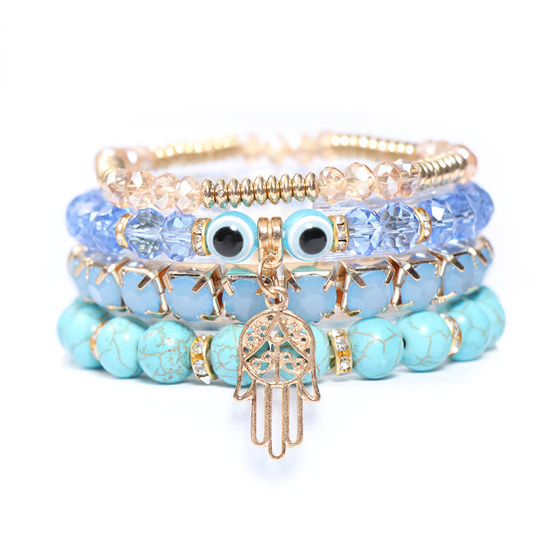Olivenorma Evil Eye Hamsa Four Layer Beaded Bracelet Set - Turquoise - image 22