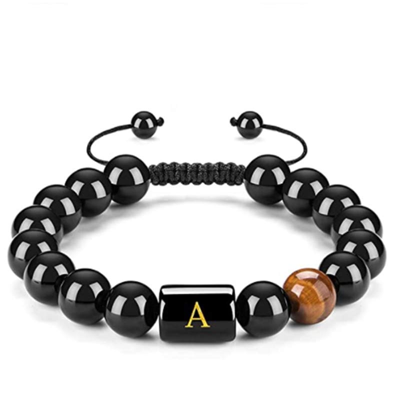 Olivenorma Tiger Eye With Black Onyx Healing Letter Bracelet - A - image 0