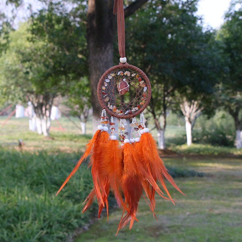 Olivenorma Natural Crystal Agate Pendant Charm Round Dream Catcher - Red Agate - image 9