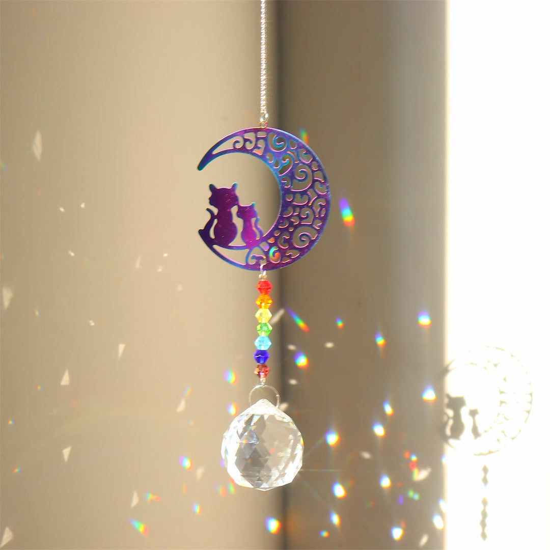 Olivenorma Clear Crystal Hanging Chakra Beads Wind Chime Suncatcher - Color Cat And Moon - image 19