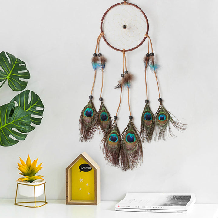 Olivenorma Hand Woven Natural Wooden Beads Feather Dream Catcher - Black Onyx & Blue Feather - image 11