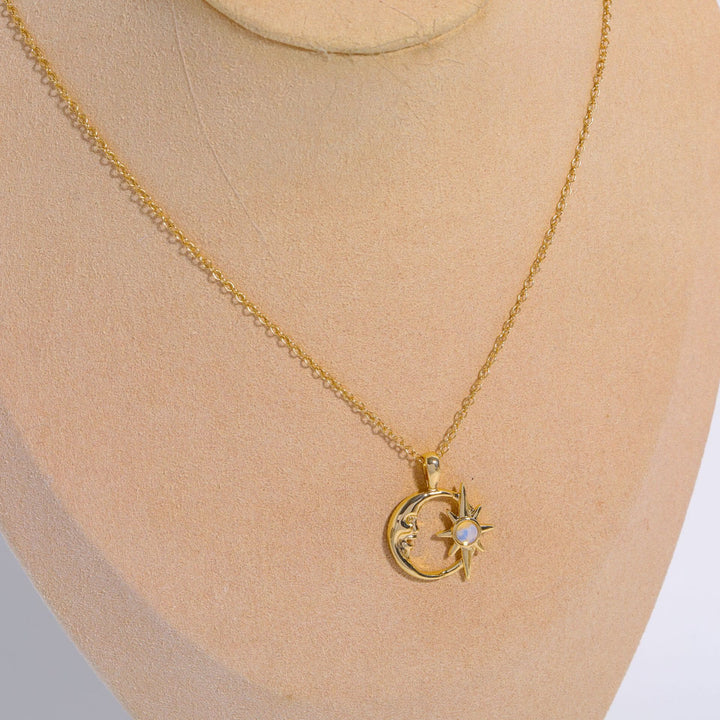 Olivenorma Natural Opal Hollow Star Moon Clavicle Necklace - image 6