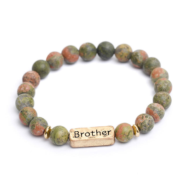 Olivenorma Natural Gemstone Brother Engraving Bracelet - Unakite - image 1