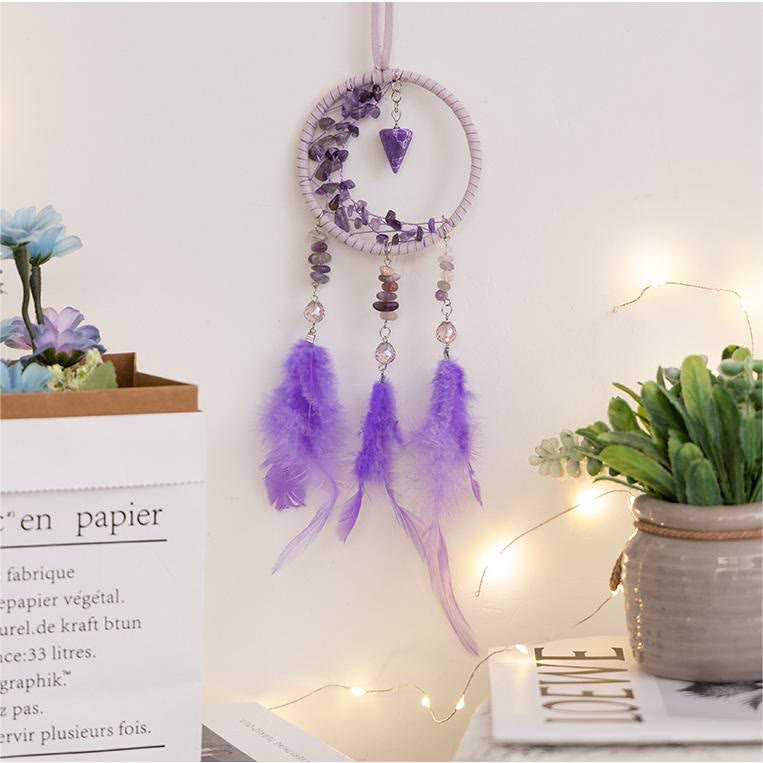 Olivenorma Amethyst Pendant Small Crescent Feather Dream Catcher - image 3