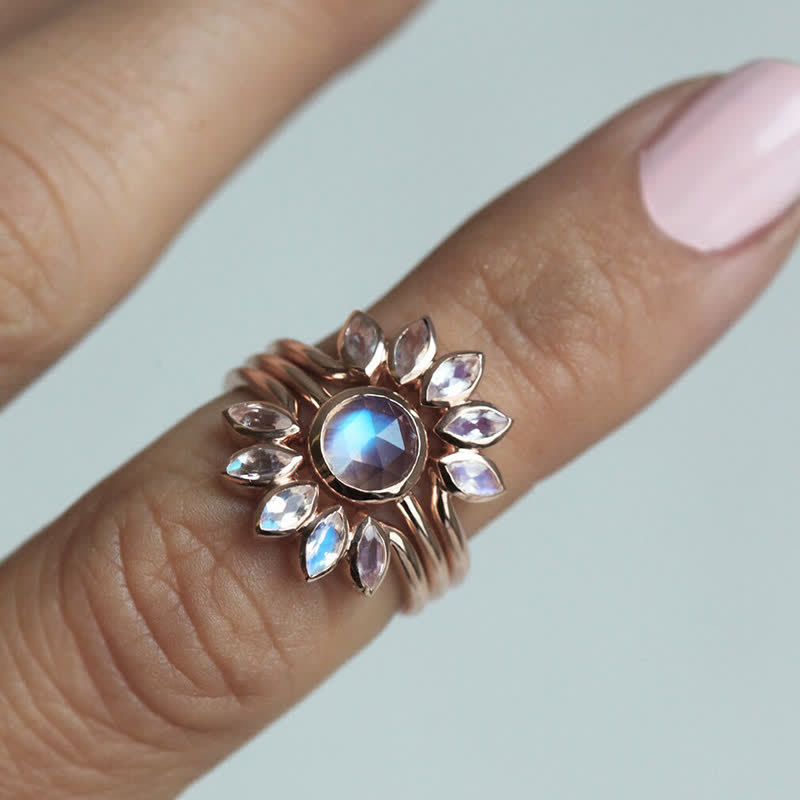 Olivenorma “Tide Goddess” - Sun Flower Moonstone 3 - Piece Ring - image 4