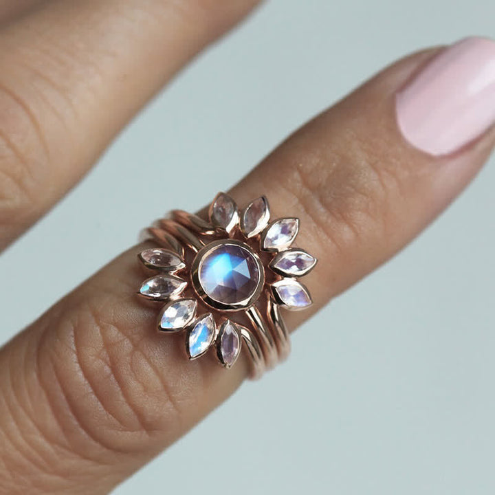Olivenorma “Tide Goddess” - Sun Flower Moonstone 3 - Piece Ring - image 4