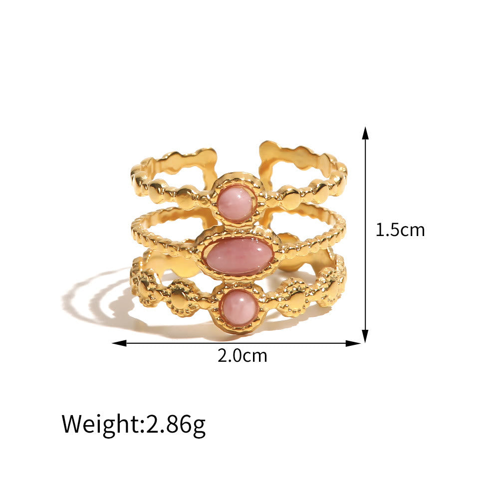 Olivenorma French Vintage Natural Stone Open Ring Set - Pink Opal Set - image 1