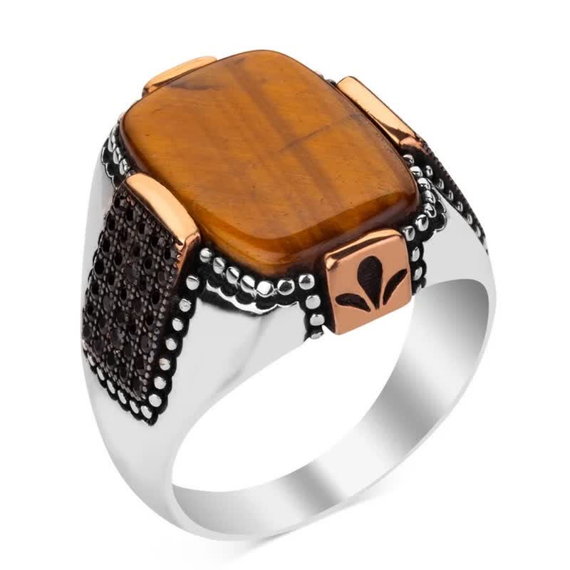 Olivenorma Square Tiger Eye Men's Broad Brim Ring - image 4