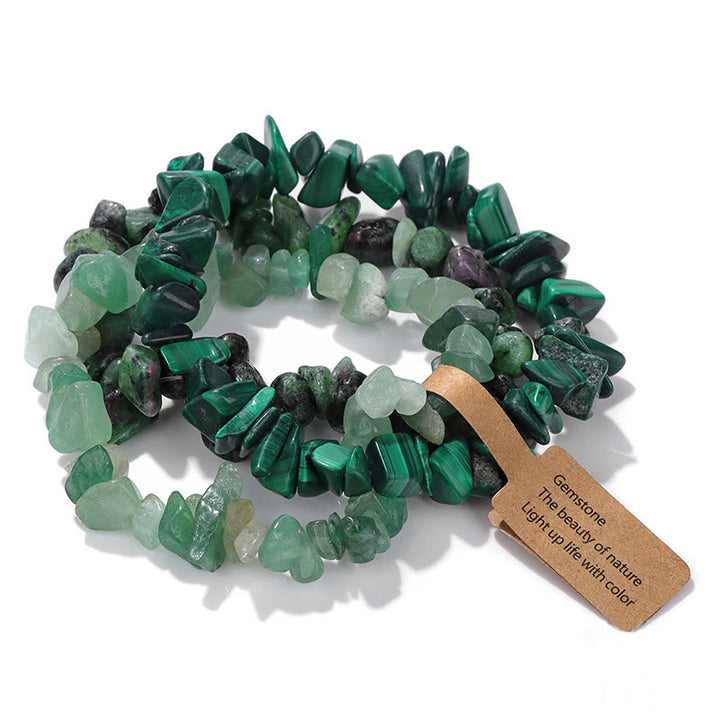 Olivenorma Natural Irregular Crystal Gravel Three Layer Bracelet - Malachite&Green Aventurine&Ruby Zoisite - image 37