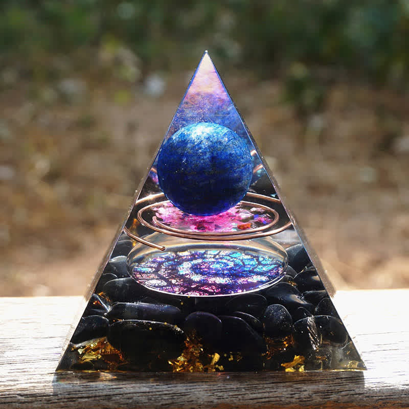 Olivenorma Lapis Lazuli Sphere with Obsidian Orgone Pyramid - 10*10cm - YES PLEASE $8 - image 0
