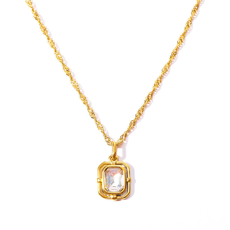 Olivenorma Water Wave Chain Square Zircon Titanium Steel Necklace - Transparent Color - image 1