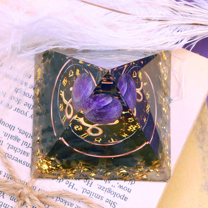 Olivenorma Amethyst Sphere With Obsidian Zodiac Capricorn Orgone Pyramid - image 3