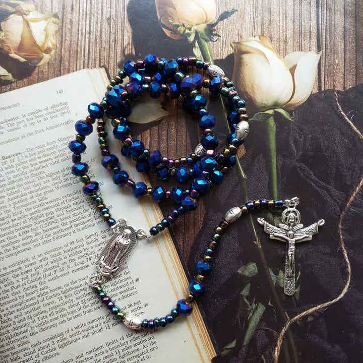 Olivenorma Vintage Cross Labradorite Rosary Necklace - Labradorite - image 0