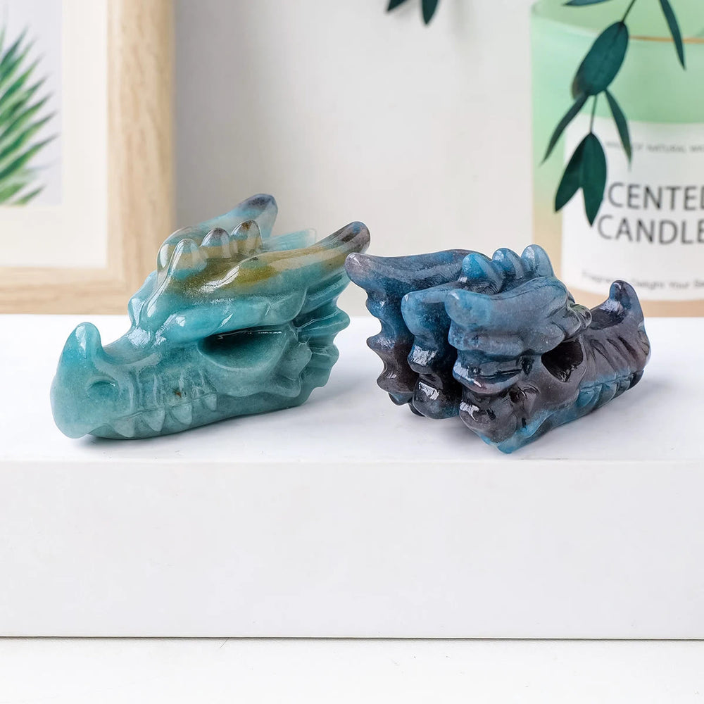 Olivenorma Blue Apatite Carved Dragon Head Skull Gemstone Decoration - image 1