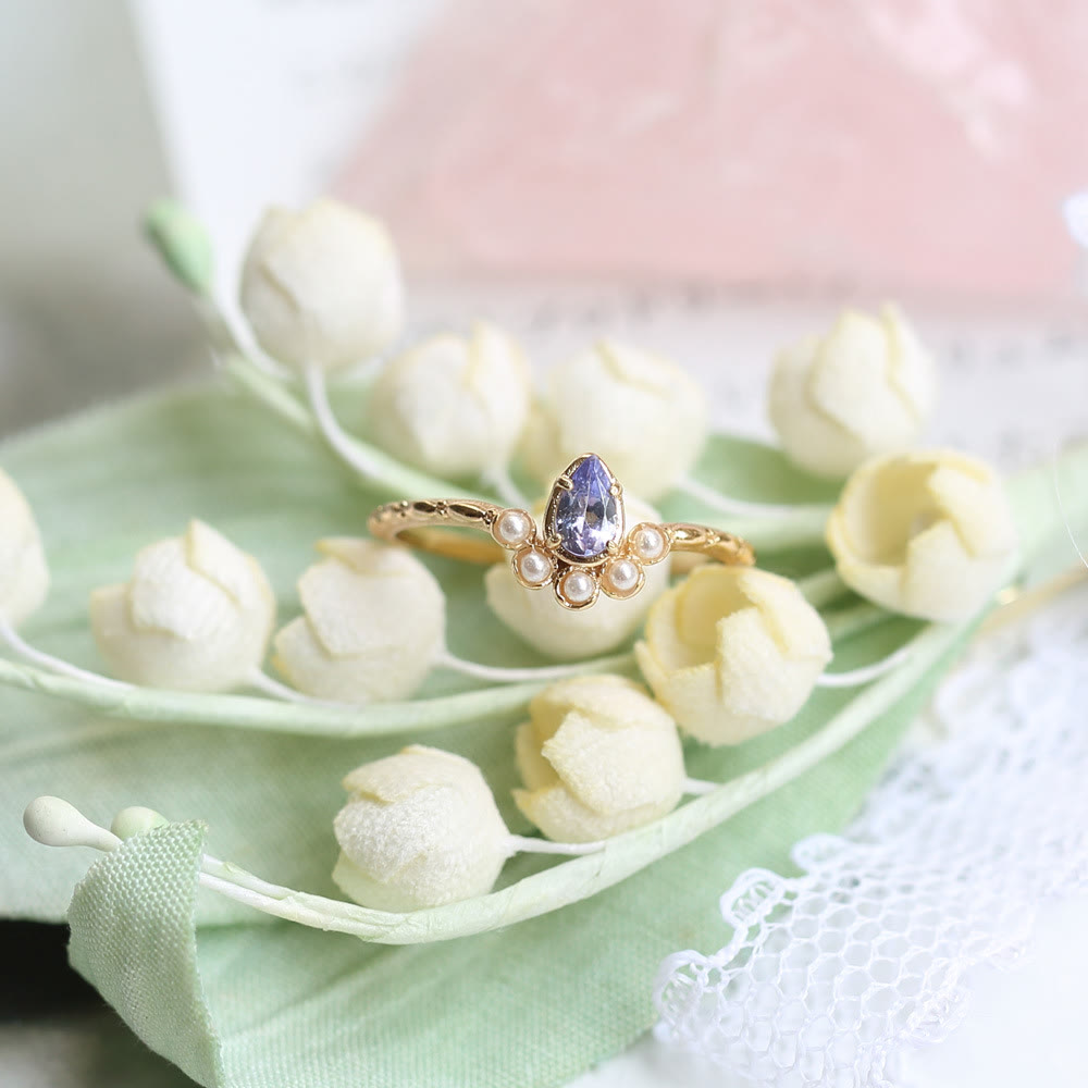Olivenorma S925 Sapphire Pearl Teardrop Double Layer Ring - image 6
