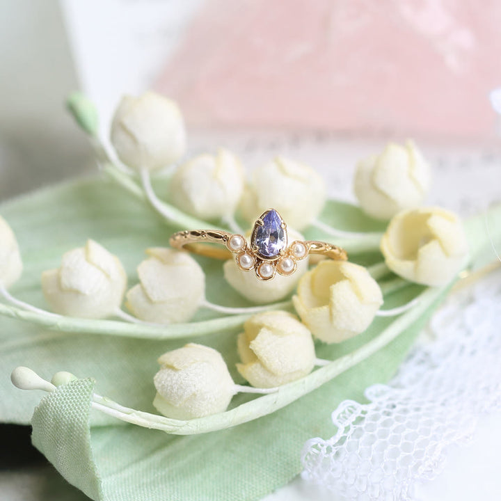 Olivenorma S925 Sapphire Pearl Teardrop Double Layer Ring - image 6