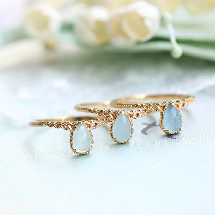 Olivenorma Natural Aquamarine Water Drop Leaf Ring - 8 - image 0