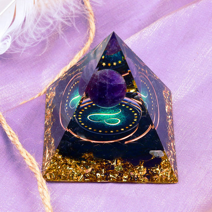 Olivenorma Amethyst Sphere With Obsidian Zodiac Leo Orgone Pyramid - image 1