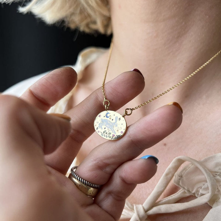 Olivenorma Hand Painted Dripping Oil Rabbit Zodiac Elements Necklace - Golden Round Rabbit - image 7