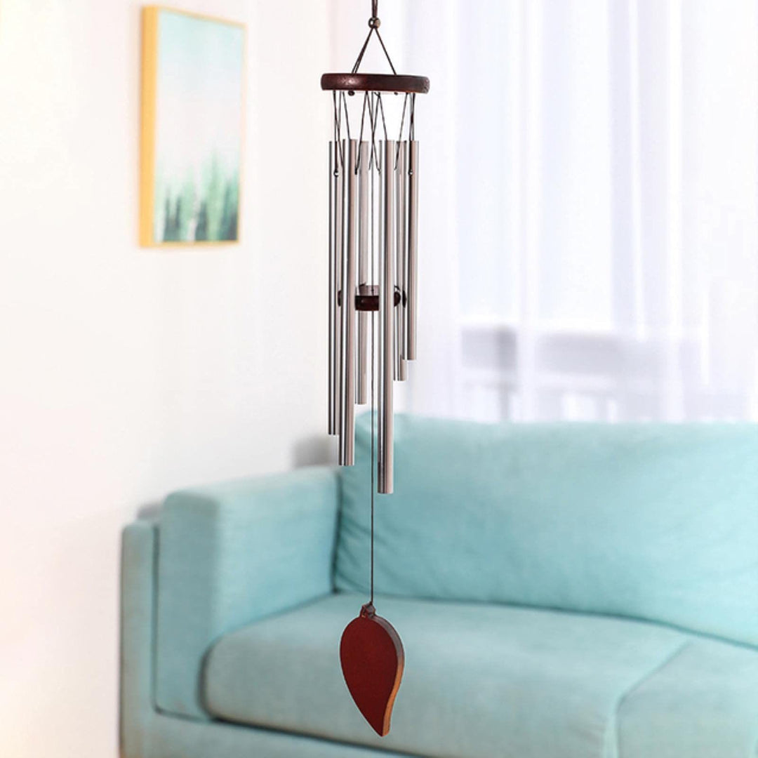 Olivenorma Antique 6 Tubes Wind Chime - Silver Aluminum Tube & Leaf Pendant - image 6