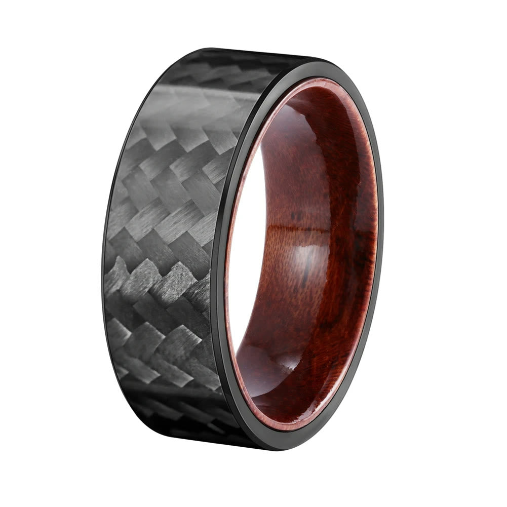 Olivenorma 8mm Black Twill Carbon Fiber Whiskey Barrel Wood Ring - 13 - image 0