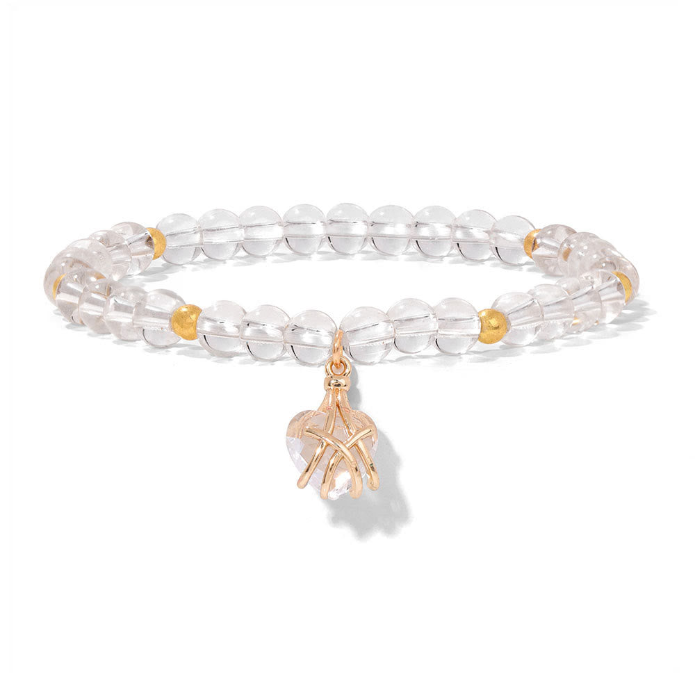Olivenorma Natural Stone Heart Love Charm Bracelet - Clear Crystal - image 1