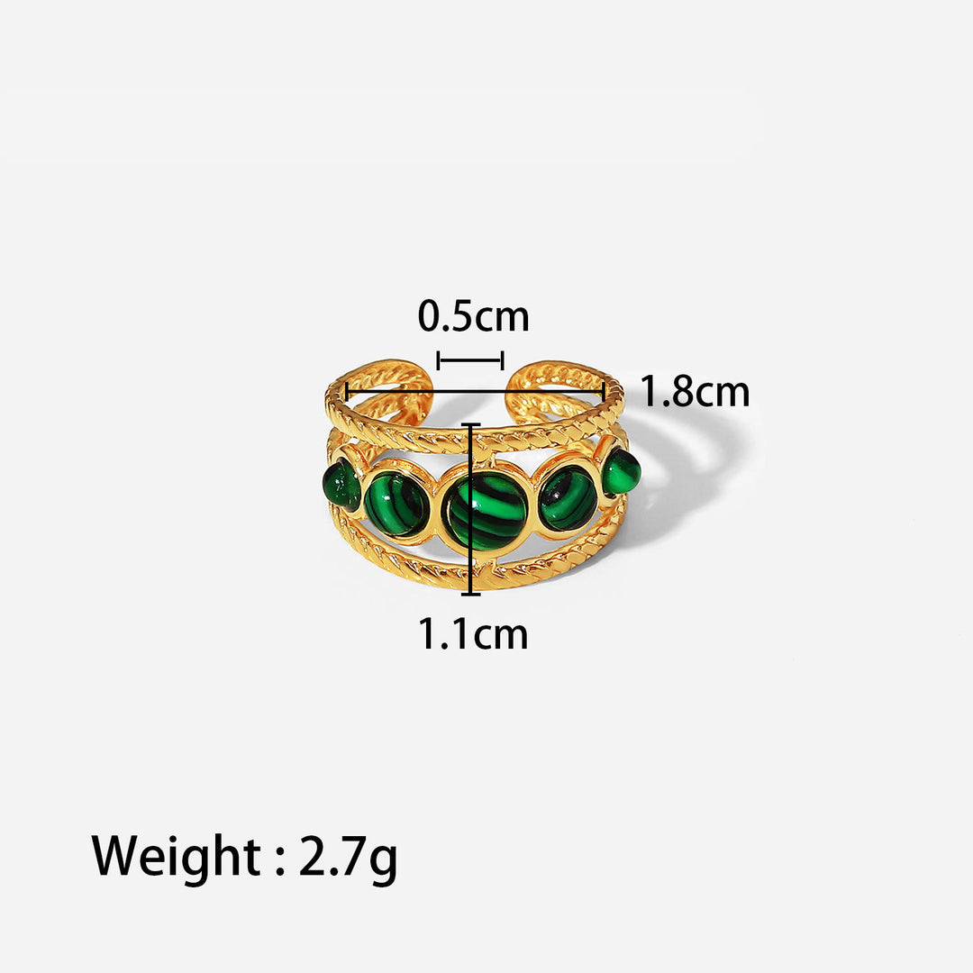 Olivenorma Gold Green Natural Malachite Open Ring Set - Malachite#5 - image 14
