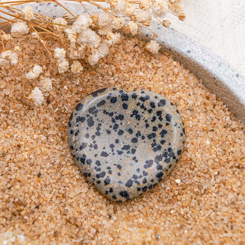 Olivenorma Dalmatian Jasper Heart Protection Worry Stone - image 2