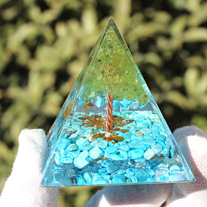 Olivenorma Peridot Amazonite Tree of Life Orgone Pyramid - image 3