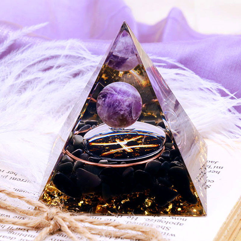 Olivenorma Amethyst Sphere With Obsidian Zodiac Pisces Orgone Pyramid - image 3