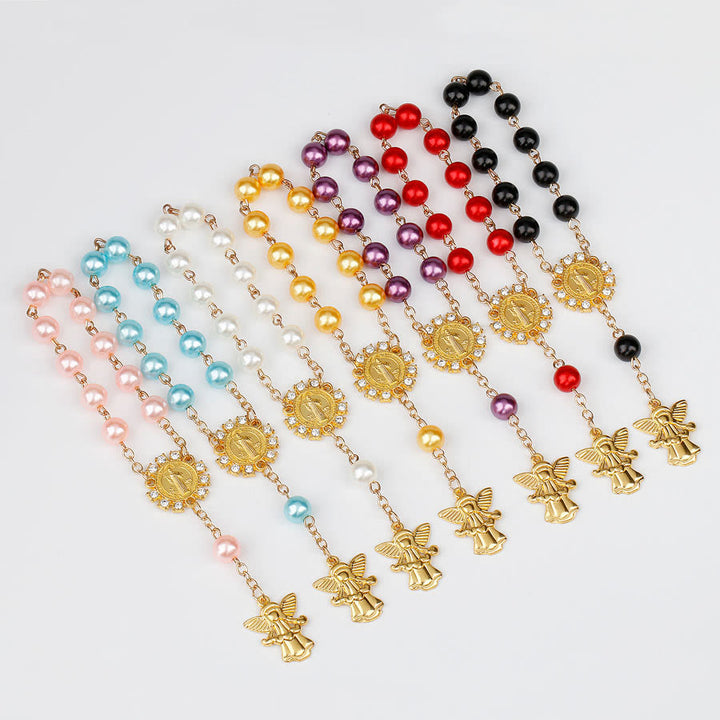 Olivenorma 8mm Golden Angel Christianity Pendant Rosary Bead Bracelet - image 0