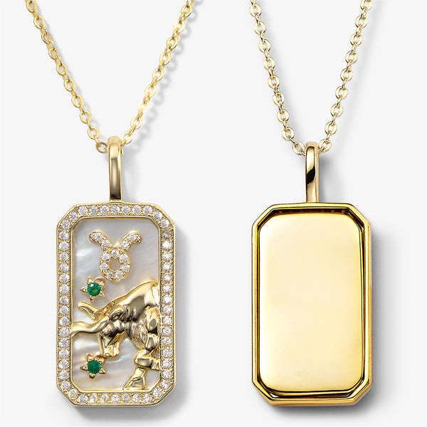 Olivenorma White Zircon 12 Zodiac Engraved Nameplate Necklace - Taurus - image 3