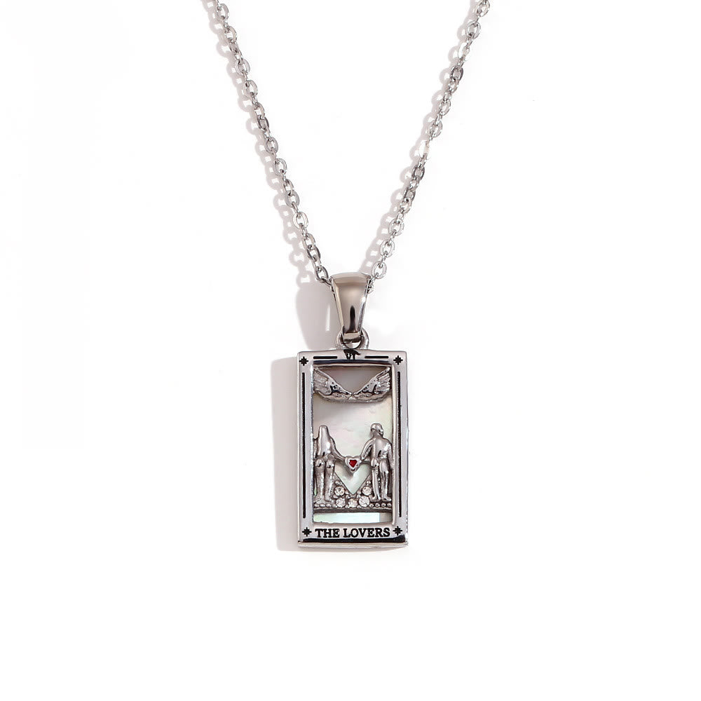 Olivenorma Stainless Steel 18k Gold Plated Tarot Card Necklace - THE LOVERS - Silver - image 10