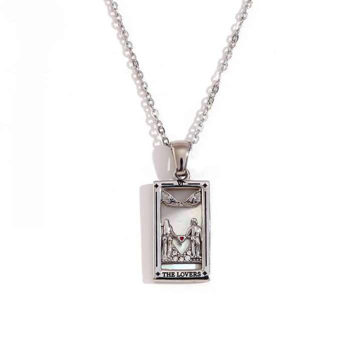 Olivenorma Stainless Steel 18k Gold Plated Tarot Card Necklace - THE LOVERS - Silver - image 10