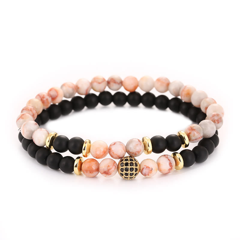 Olivenorma Natural Crystal Two Layer Beaded Men Bracelet - Rhodochrosite&Black Onyx - image 34