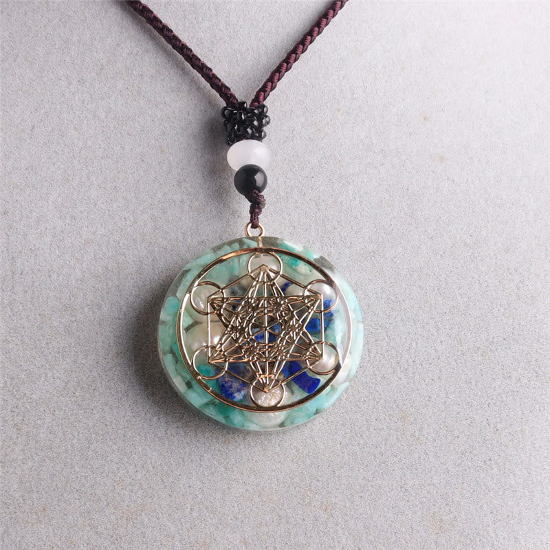 Olivenorma Amazonite Lapis Lazuli Pearl Metatron's Cube Pendant Necklace - image 2