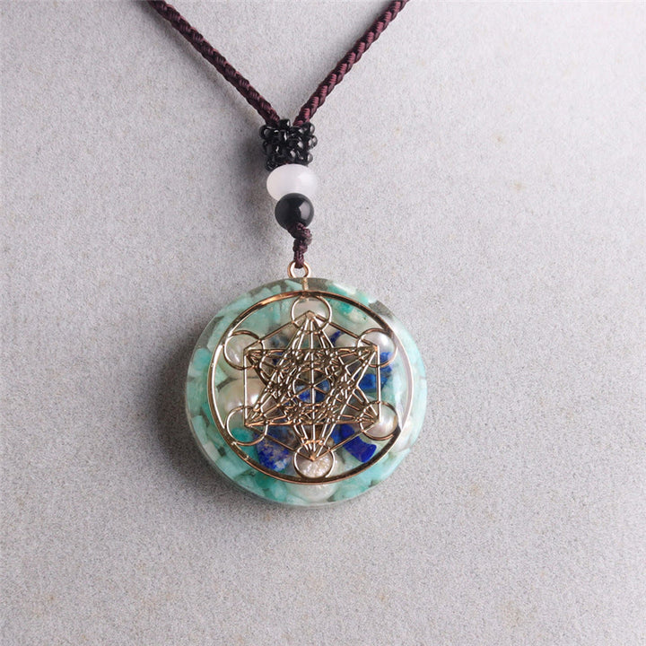 Olivenorma Amazonite Lapis Lazuli Pearl Metatron's Cube Pendant Necklace - image 2