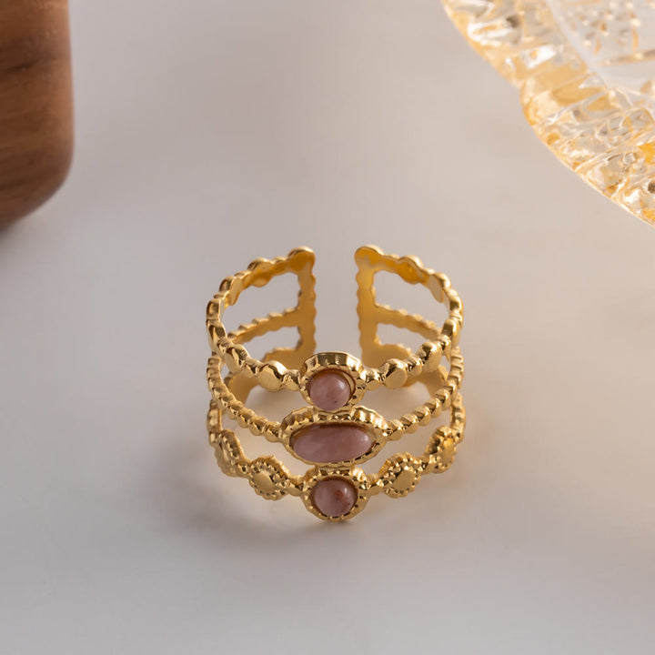Olivenorma Rhodochrosite French Vintage Three Layer Open Ring - image 6