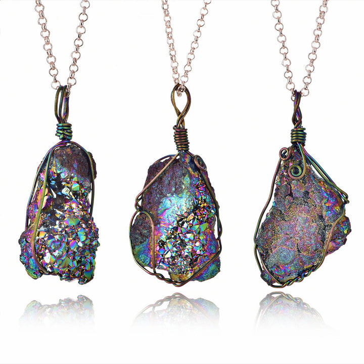 Olivenorma Natural Labradorite Irregular Stone Geode Necklace - Labradorite - image 0