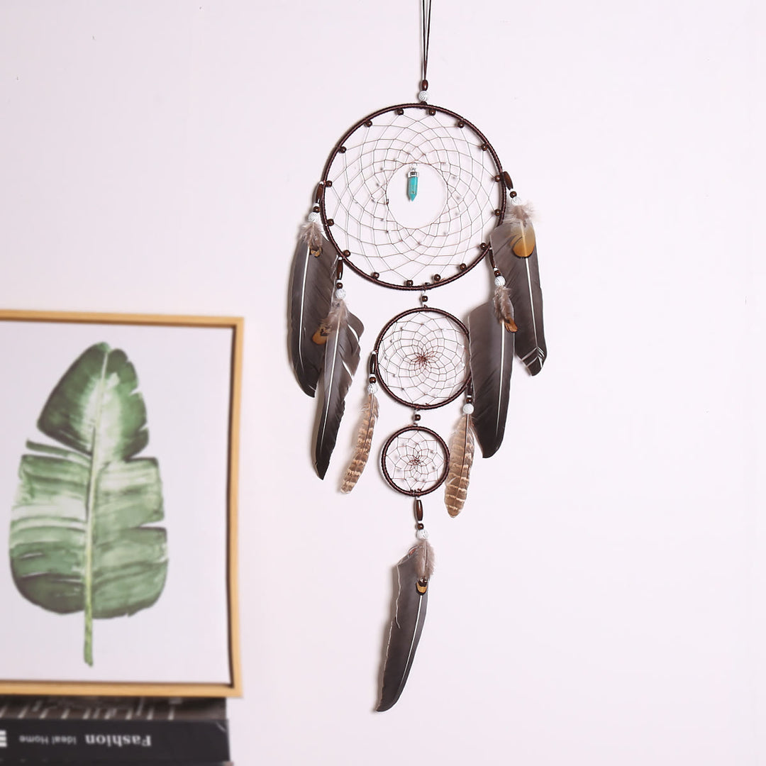 Olivenorma Turquoise Crystal Triple Feather Dream Catcher - image 2