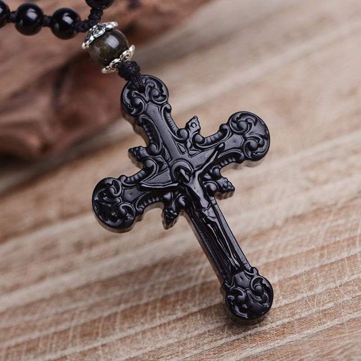Olivenorma Obsidian Cross Symbol Necklace - image 1