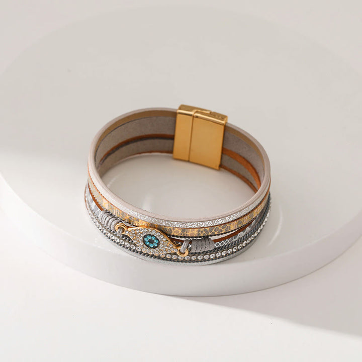 Olivenorma Zircon Evil Eye Faux Leopard Leather Pattern Bracelet - image 15