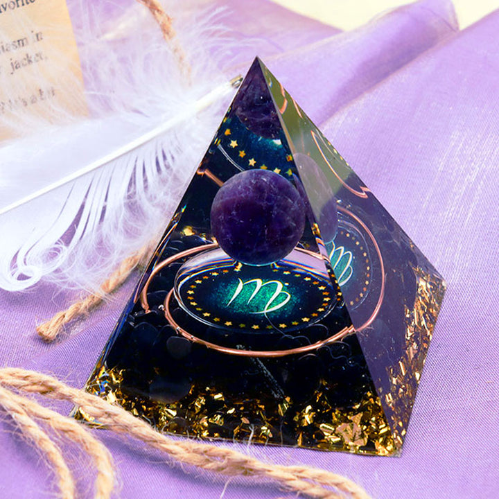 Olivenorma Amethyst Sphere with Obsidian Zodiac Virgo Orgone Pyramid - image 2