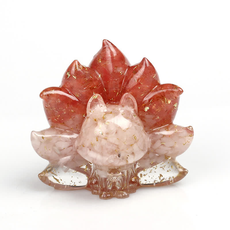 Olivenorma Nine-tailed Fox Gemstone Decoration - Red Quartz&Rose Quartz - image 16
