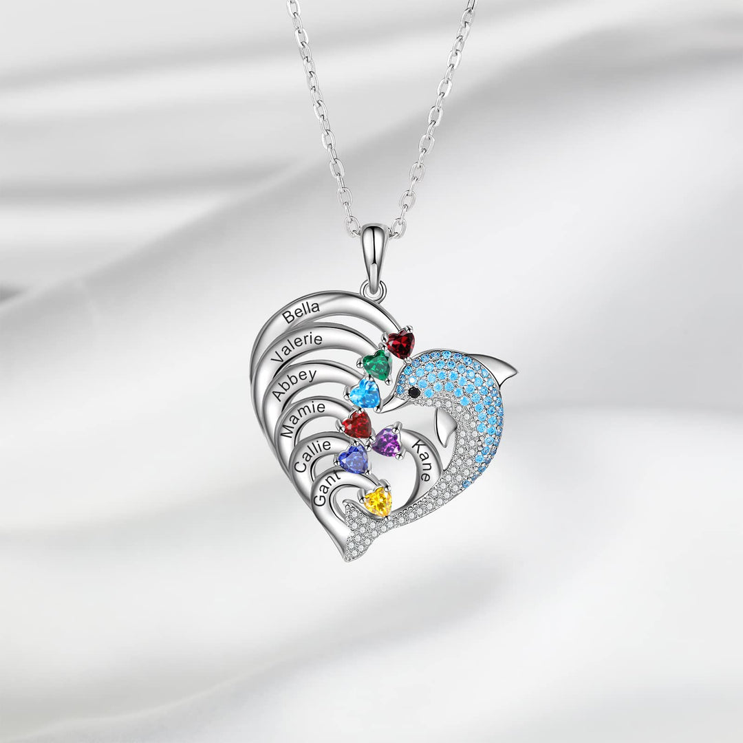 Olivenorma Heart Dolphin Necklace Engraved Stone Pendant Necklace - image 11